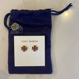 Tory Burch Rose Gold Earrings NWOT includes Pouch